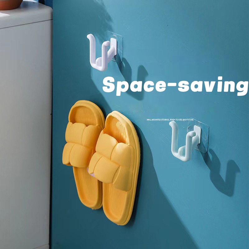 1pc Warna Acak Kamar Mandi Sandal Kait Hemat Ruang Nyaman Sepatu Kait Bebas Pukulan Kait Yang Dipasang Di Dinding Toilet Kreatif Drain Rak Organizer Rumah