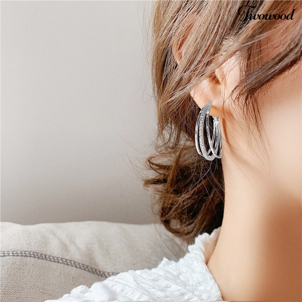 Twowood 1pasang Stud Earrings Ear Wrap Piercing Shiny Minimalis Multiple Hoops Indah Electroplating Dekorasi Hypoallergenic Berlian Imitasi Tindik Cakar Anting-Anting Perhiasan Aksesori