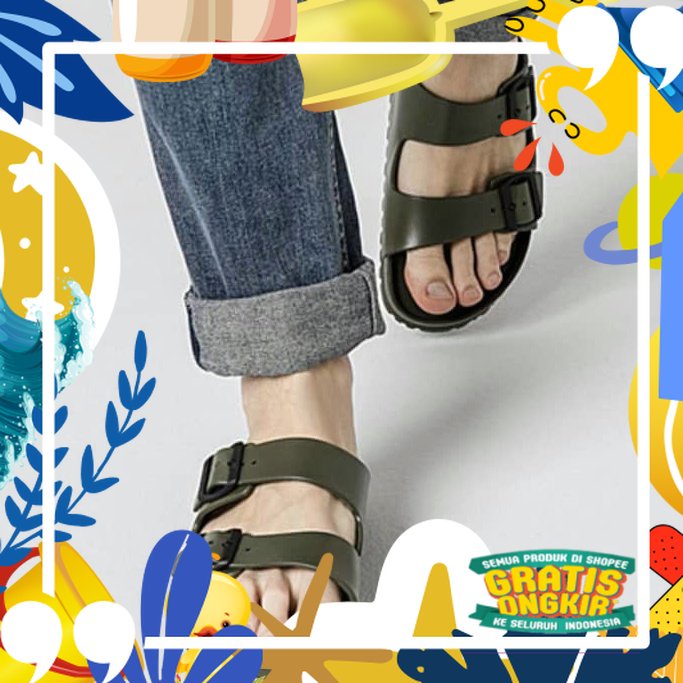 Sendal Pria Selop Briken Sandal Slip On Sandal Slide Selop Terbaru/ merah putih biru polos