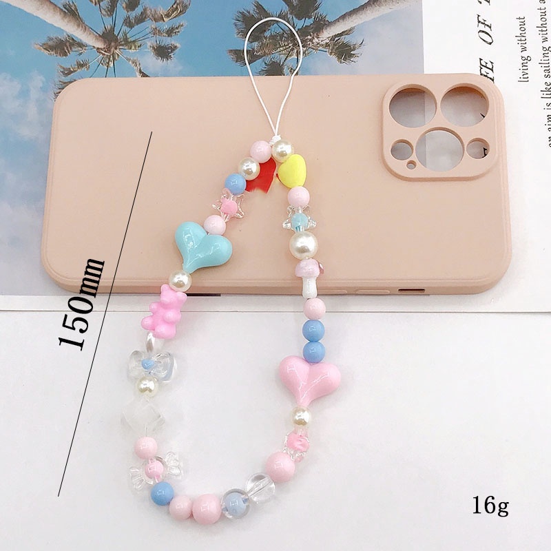 Manik-manik Warna Macaron 3D Jamur Beruang Permen Bintang Manik-Manik Anti Hilang Rantai DIY Untuk iPhone Android OPPO VIVO Huawei Xiaomi Redmi Samsung Case Cover