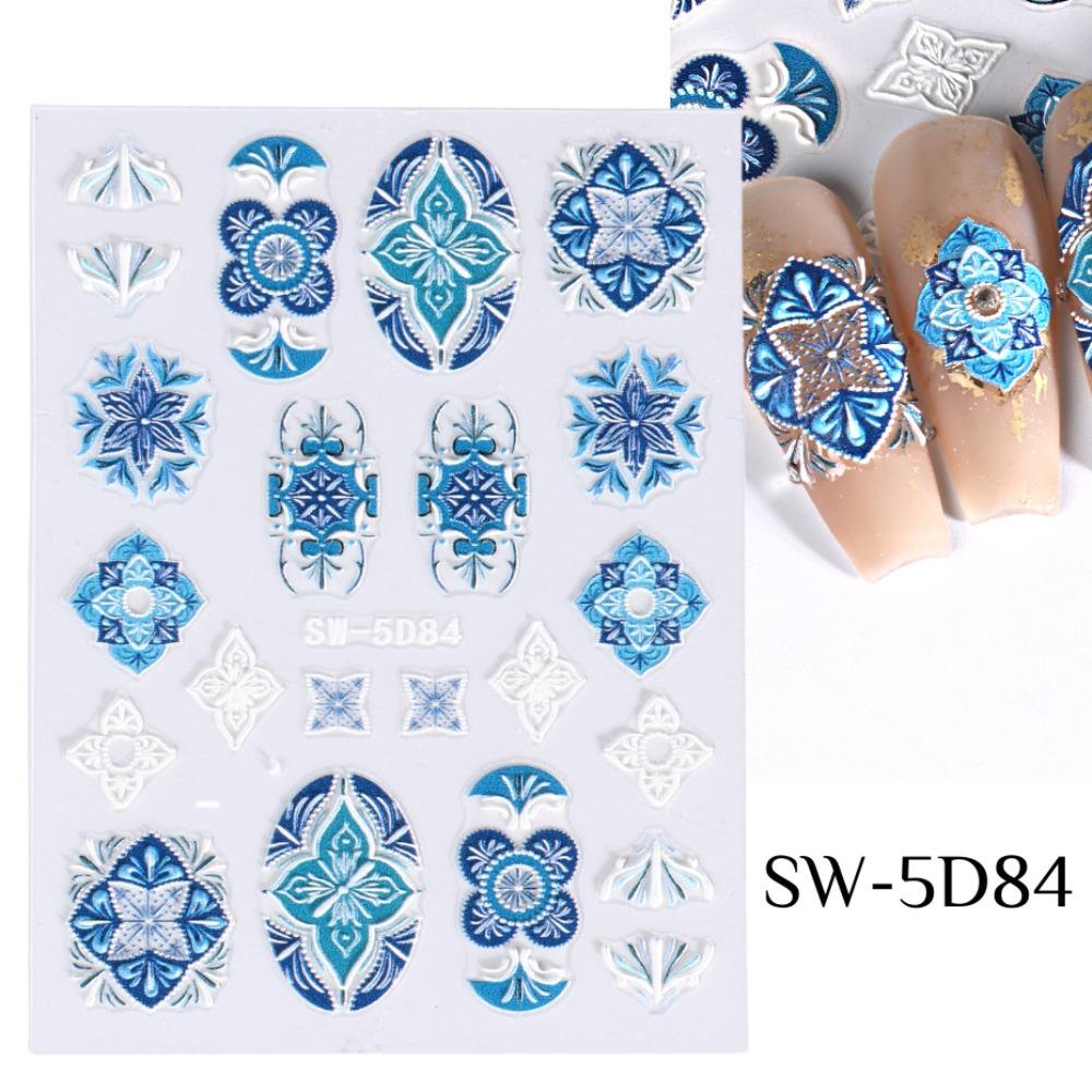 AUGUSTINA Agustina Bohemia Stiker Kuku Wanita Mewah Daun 5D Relief Self Adhesive Nail Dekorasi