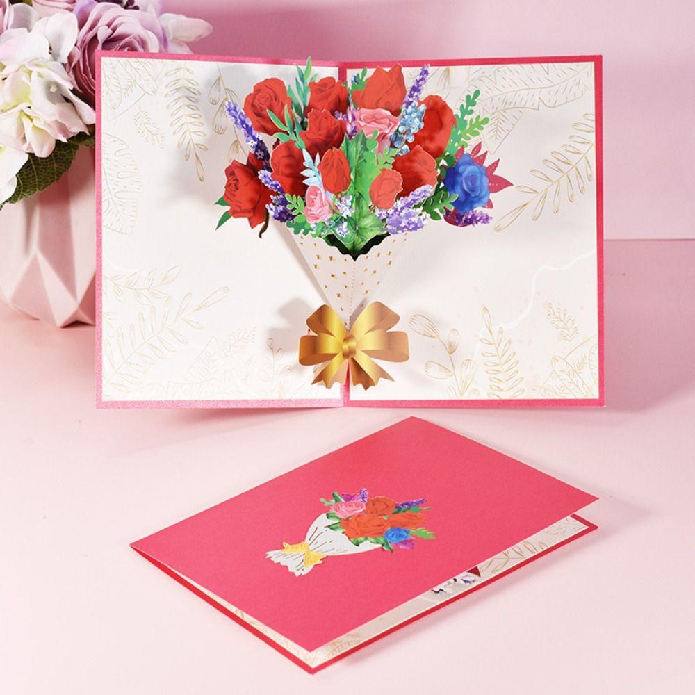 Solighter 3D Bouquet Card Hadiah Ibu Hari Ibu Hari Guru Untuk Mom &amp; Wife Kartu Berkah