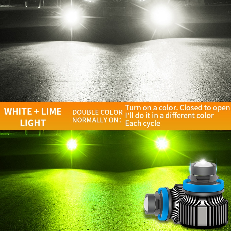 Dual color Laser led headlight Warna Hijau Lemon h7 h11 9005 9006 50w Lampu Kabut Lensa led Kuning Hijau Putih Bohlam led Mobil