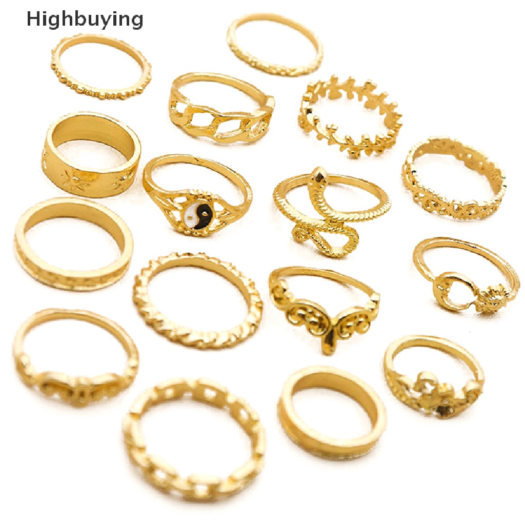 Hbid 16 Pcs Tren Gaya Temperamen Perhiasan Kepribadian Perempuan Retro Alloy Ular Bulan Gosip Matahari Cincin Set Glory