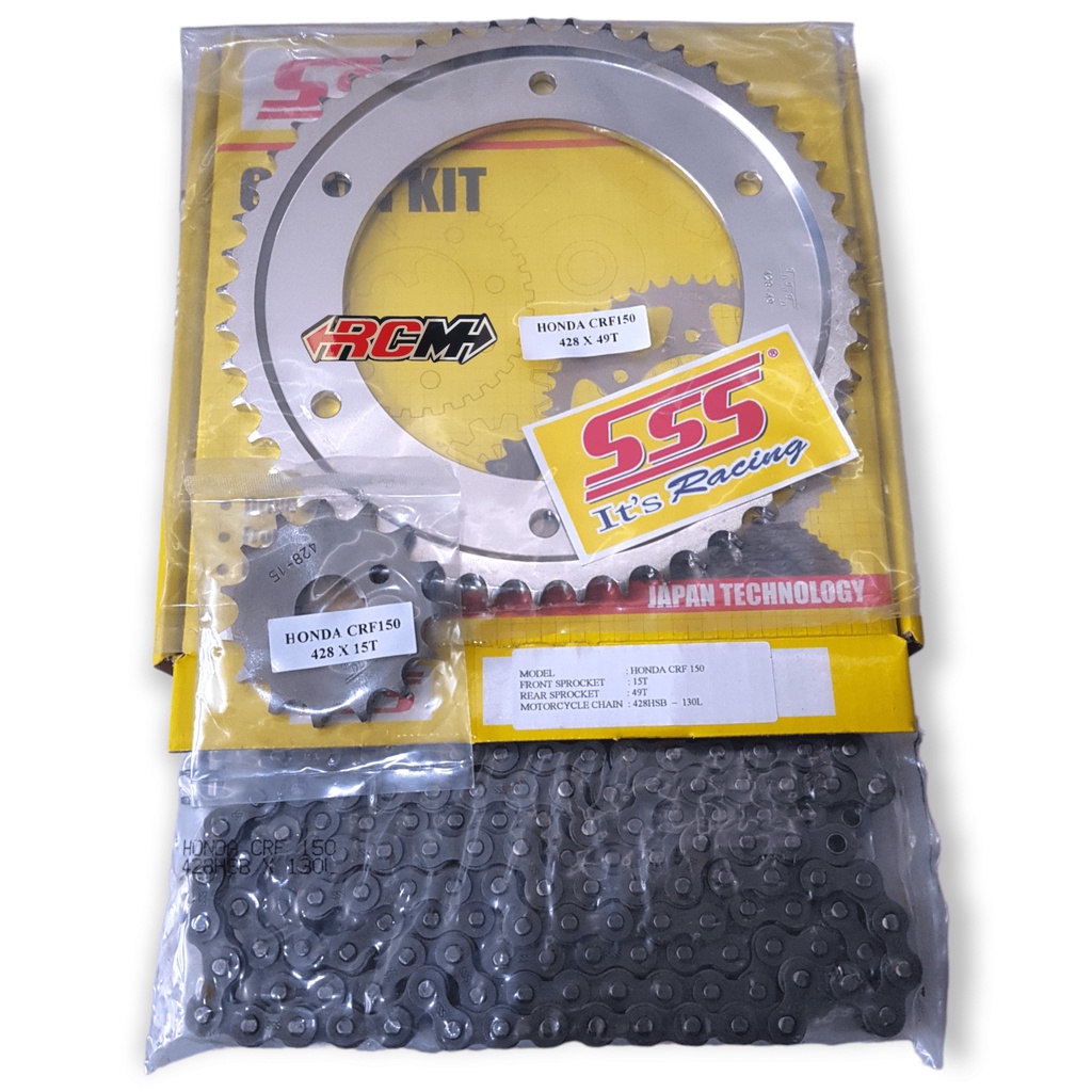 GER GIR GEAR SET KIT CHAIN KIT SSS CRF150 CRF 150 RANTE RANTAI 428X130 GER BLKNG 428 49 DPN 15 RANTAI 428HSB-130L 130L 130 L ORI ORIGINAL SSS ASLI