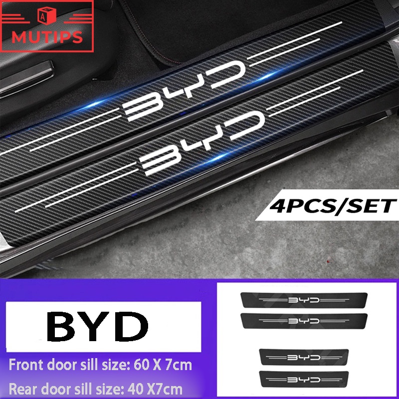 Byd 4/8Pcs Stiker Pintu Mobil Serat Karbon Pelindung Ambang Otomatis Strip Stiker Untuk Atto 3 Yuan Plus Aksesoris