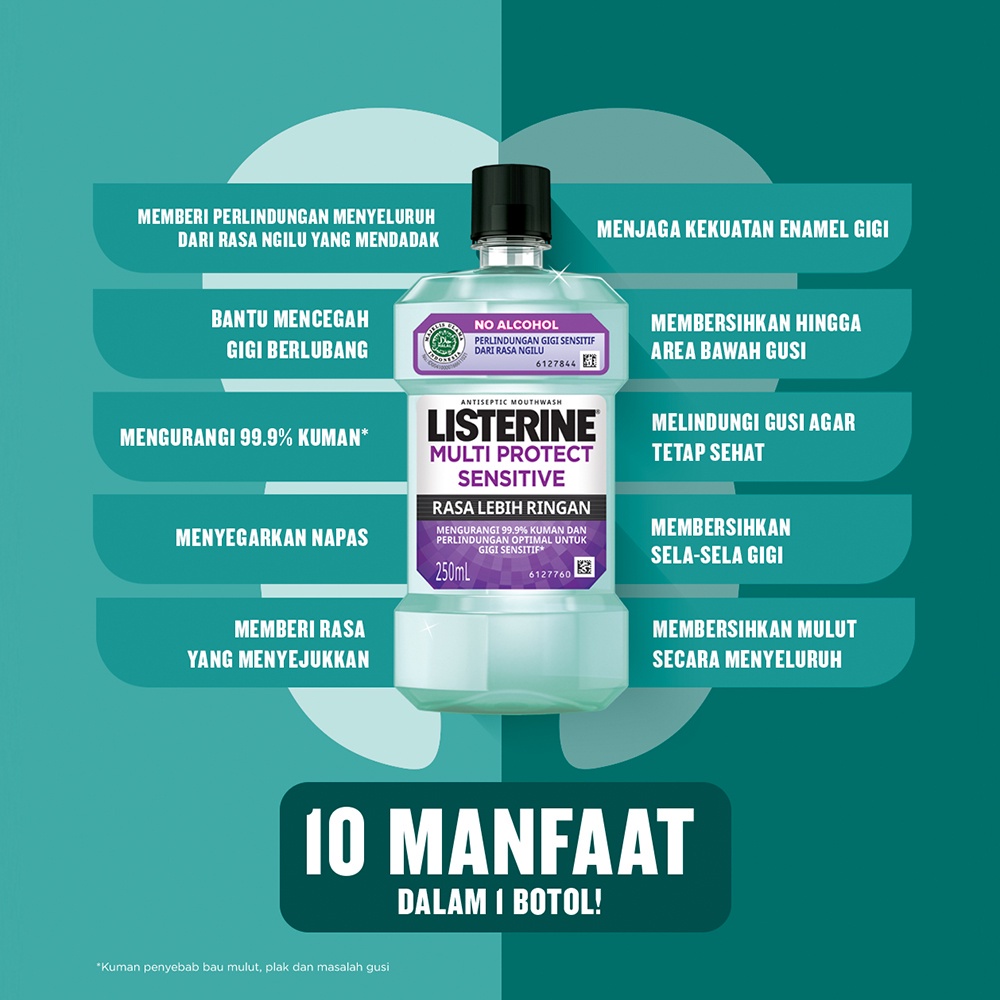 Listerine Multi Protect Sensitive Mouthwash / Obat Kumur 500ml - isi 3