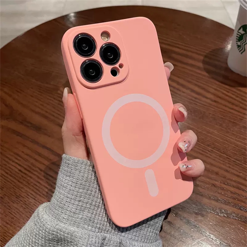 Case Magnet Silikon Cair iPhone 14 Pro Max Plus Case Iphone12 13 Pro Max Kotak Case11 Promax Mewah Tertutup Penuh shockproof Beludru Lembut Penutup Belakang