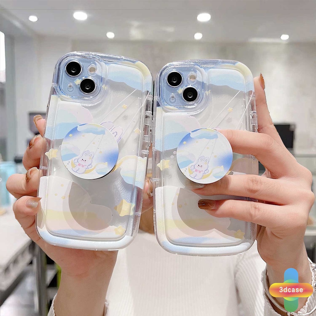 Compatible For Case IPhone 11 12 13 14 PRO MAX 6 7 6S 8 14 Plus X XR XS MAX 11 12 13 Se 2020 6SPlus 7Plus 6Plus 8Plus 14Plus XSMAX Ins Nebula Rabbit Soap Soft Airbag Cover With Stand