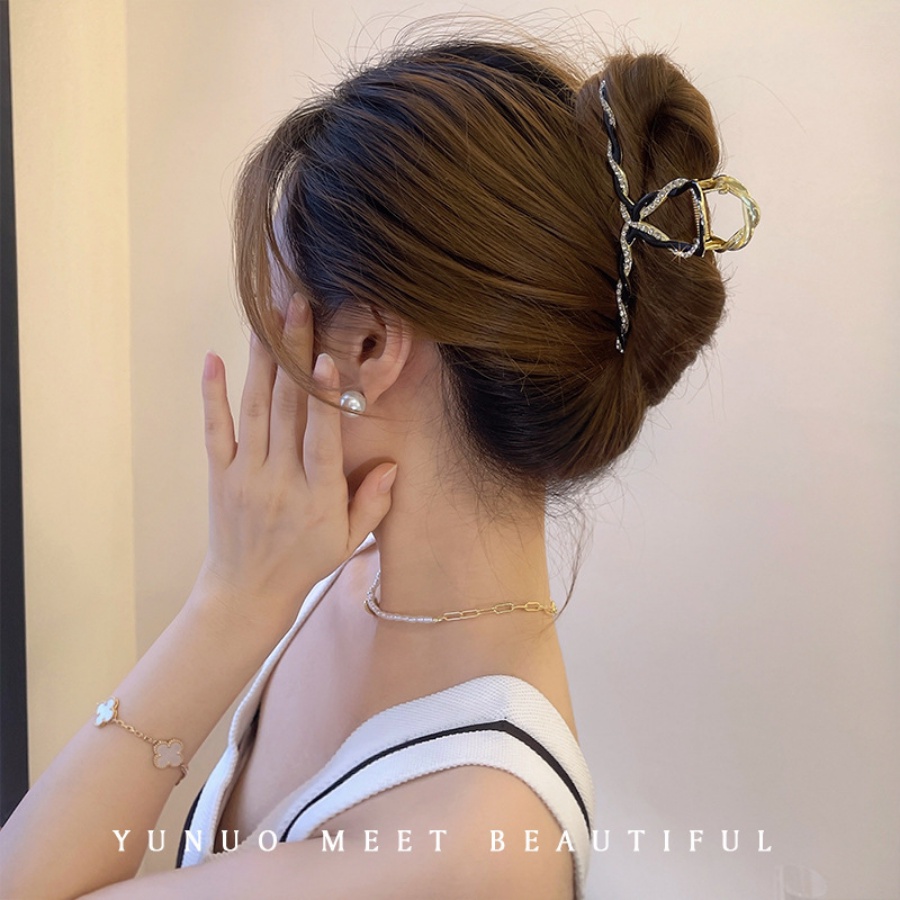 Korea Silang Berlian Imitasi Mutiara Rambut Klip Rambut Cakar Kristal Logam Jepit Rambut Ponytail Holder Aksesoris Rambut