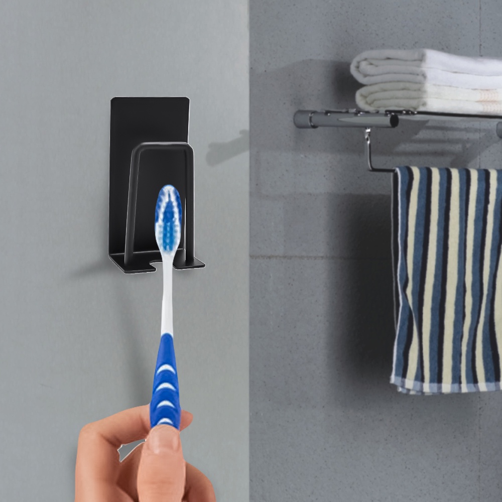 Gantungan Kunci Kalung Handuk Hemat Tempat Gelas Sikat Gigi Rak Drainase Tempel Dinding Stainless Steel Toothbrush Storage Hook Home Organizer Alat Rak Penyimpanan Kamar Mandi Anti Air