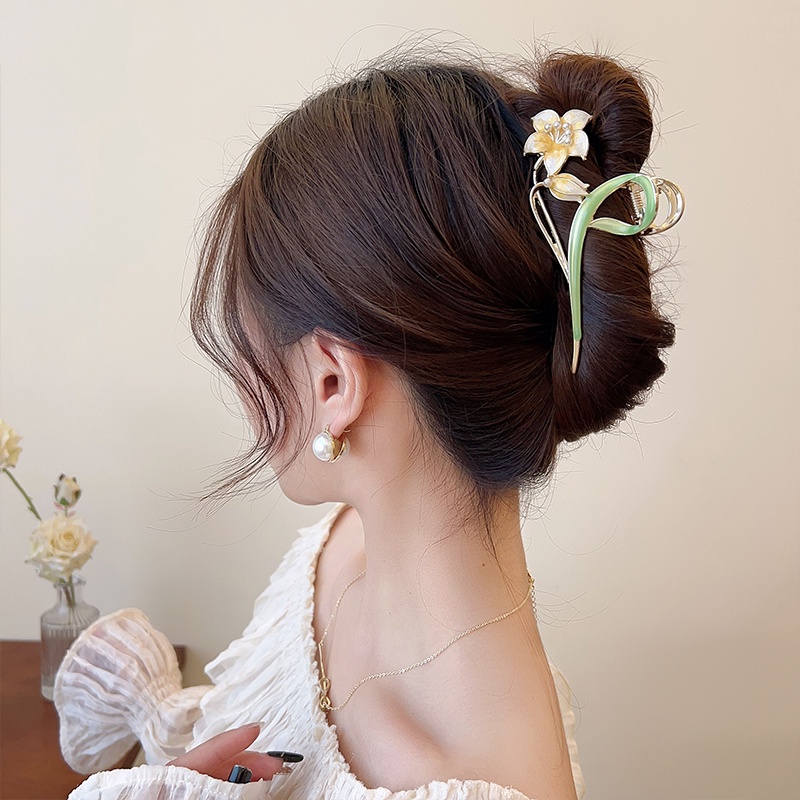 Modis Elegan Tulip Lily Bunga Alloy Rambut Cakar Jepit Rambut Aksesoris Rambut Wanita