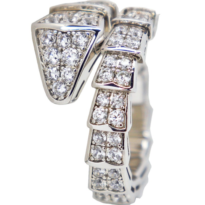 Perhiasan Kamar Mawar Ada Versi Lebar Kepala Ular Penuh Berlian Cincin Kepribadian Yang Dapat Disesuaikan Jari Telunjuk Cincin Ular Perempuan Cahaya Mewah Jari Tengah Cincin Tulang Ular