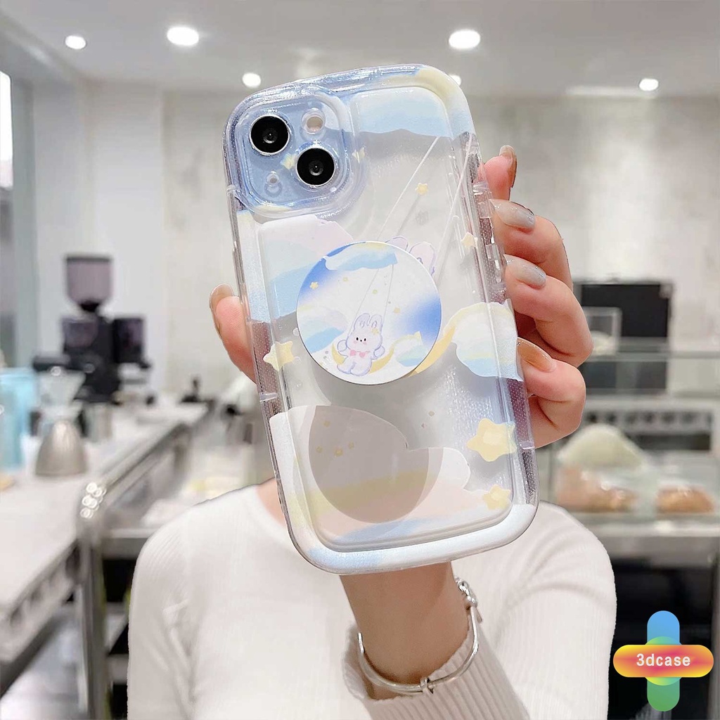 Compatible For Case IPhone 11 12 13 14 PRO MAX 6 7 6S 8 14 Plus X XR XS MAX 11 12 13 Se 2020 6SPlus 7Plus 6Plus 8Plus 14Plus XSMAX Ins Nebula Rabbit Soap Soft Airbag Cover With Stand