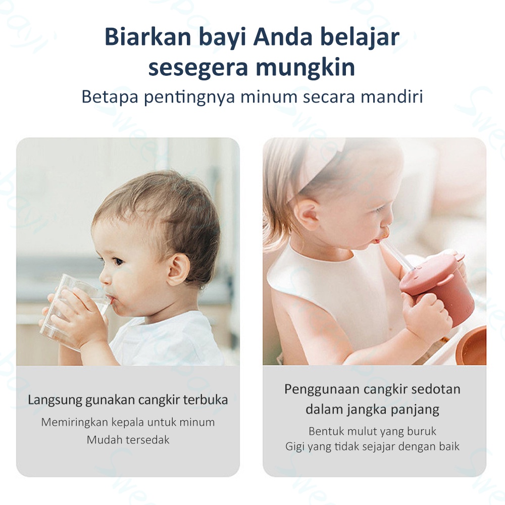 SweetyBayi Gelas silikon bayi anak Gelas minum bayi bpa free Training cup bayi anti tumpah Tempat minum bayi Straw cup bayi set