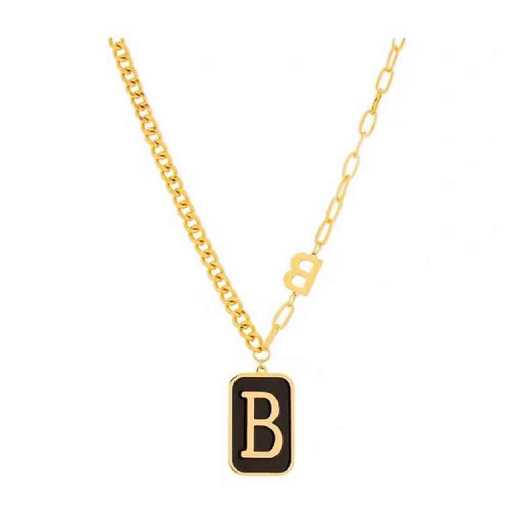 Kalung Liontin Plat Persegi Panjang Huruf Hip Hop B Fashion