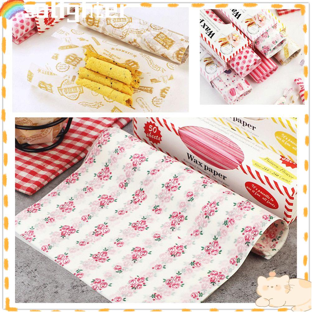 Solighter 50Pcs/Box Kertas Lilin Dekorasi Kue Roti Oilpaper Sandwich Paper Wrapping Paper