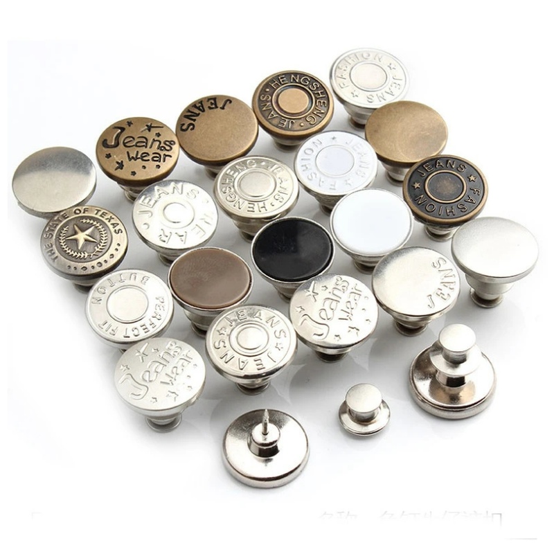 [Unggulan] 10pcsjeans Button Pins Snap Pengikat Celana Pin Bebas Paku Jeans Pinggang Gesper Reusable and Adjustable Metal Pants Button With screwdriver Detachable Jeans Screw Button