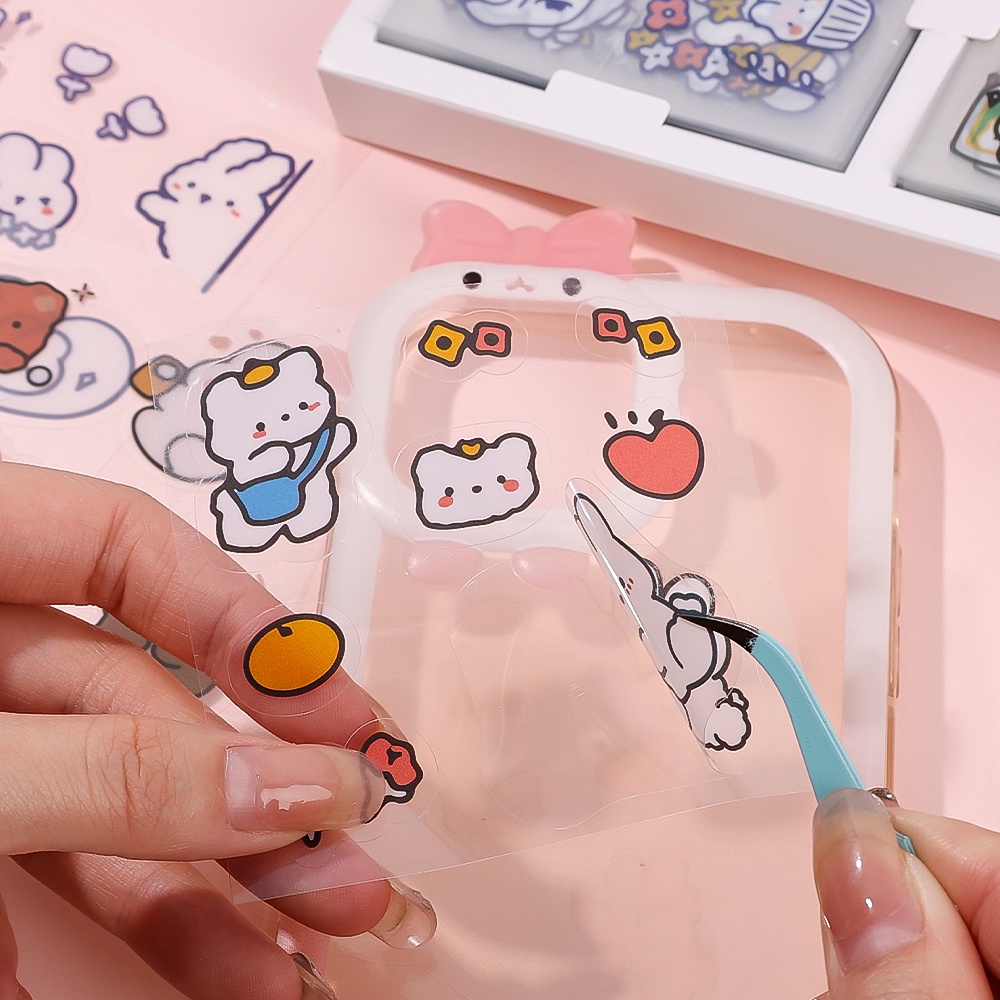 [Random Pattern] Pola Kartun Stiker Hewan Peliharaan DIY Akun Tangan Stiker Dekoratif Cream Kelinci Diary Stiker Anime Dekorasi Perekat Diri Alat Tulis Stiker Lucu Guka Card Tag