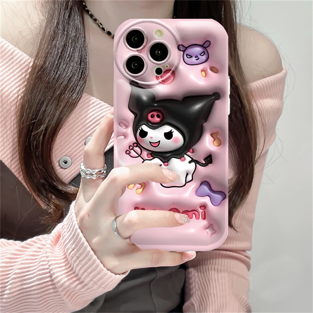 Case OPPO A57 A17 A16 A16K A5S A12 A3S A12E A92 A52 F1S A53 A33 A31 A9 A5 A15 A15S A54 F9 C1 Cute Kuromi Hello kitty Bantalan Udara Fasion TPU Phone Cover