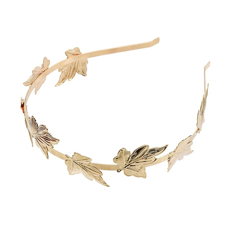 Bridal Golden Leaves Wreath Tiara Hairband Wanita Pernikahan Korea Vintage Mutiara Perhiasan Mahkota