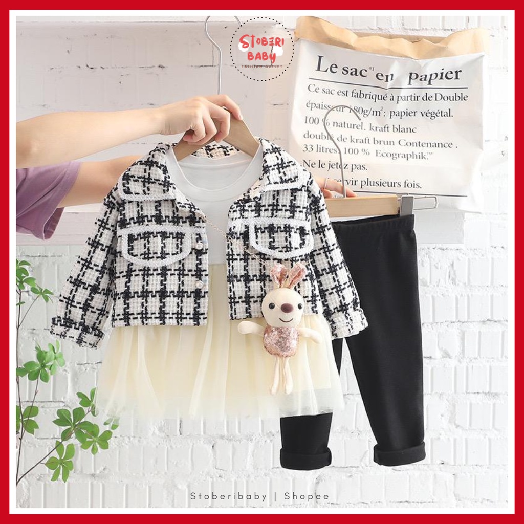 PUNCAK 3.3 stoberi baby - DRESS CICI BUNNY VEST EBV Free Dolls Baju Blouse Dress Anak Perempuan Import Dress anak/Bayi Perempuan Gaun bayi Rok Anak Pakaian anak Set