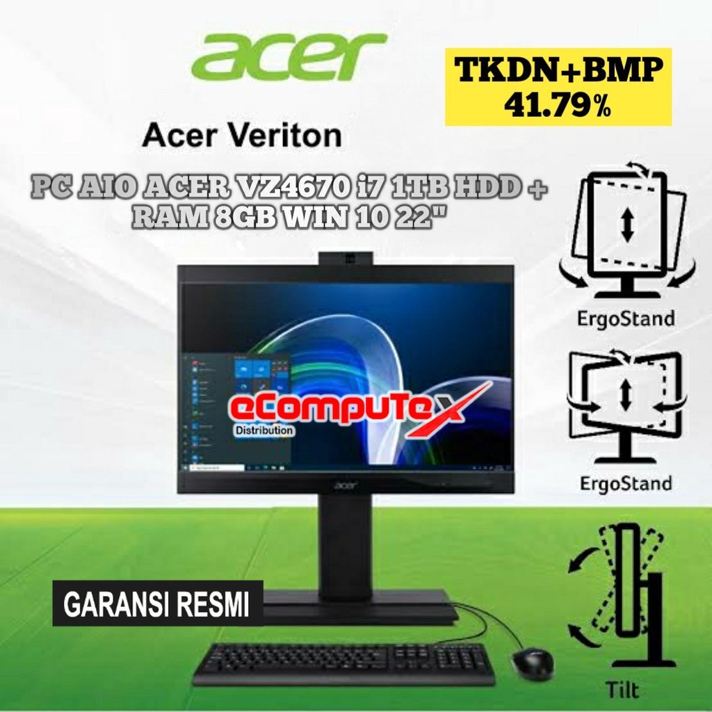 PC AIO ACER VZ4670 INTEL CORE I7-10700  / 8GB / 1TB HDD / WIFI / LAN / WIN 10 / 21.5&quot; TKDN GARANSI RESMI