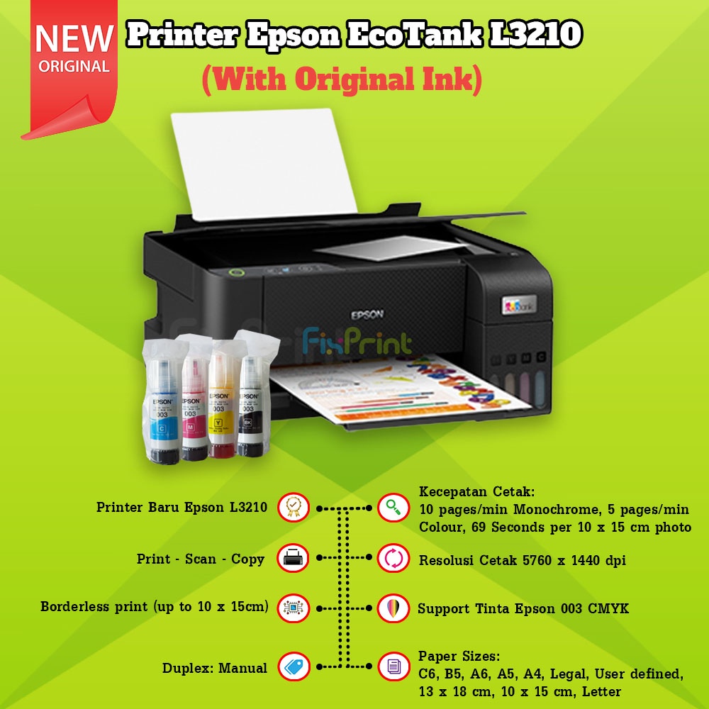 PRINTER EPSON L3210 PRINT SCAN COPY A4 GARANSI RESMI PENGGANTI L3110 ALL IN ONE