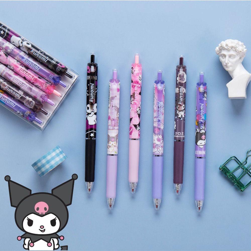 Nanas 6 Pcs/Set Gel Pen Perlengkapan Kantor Sekolah Kuromi Hadiah Siswa Tinta Hitam Bolpen Ballpoint