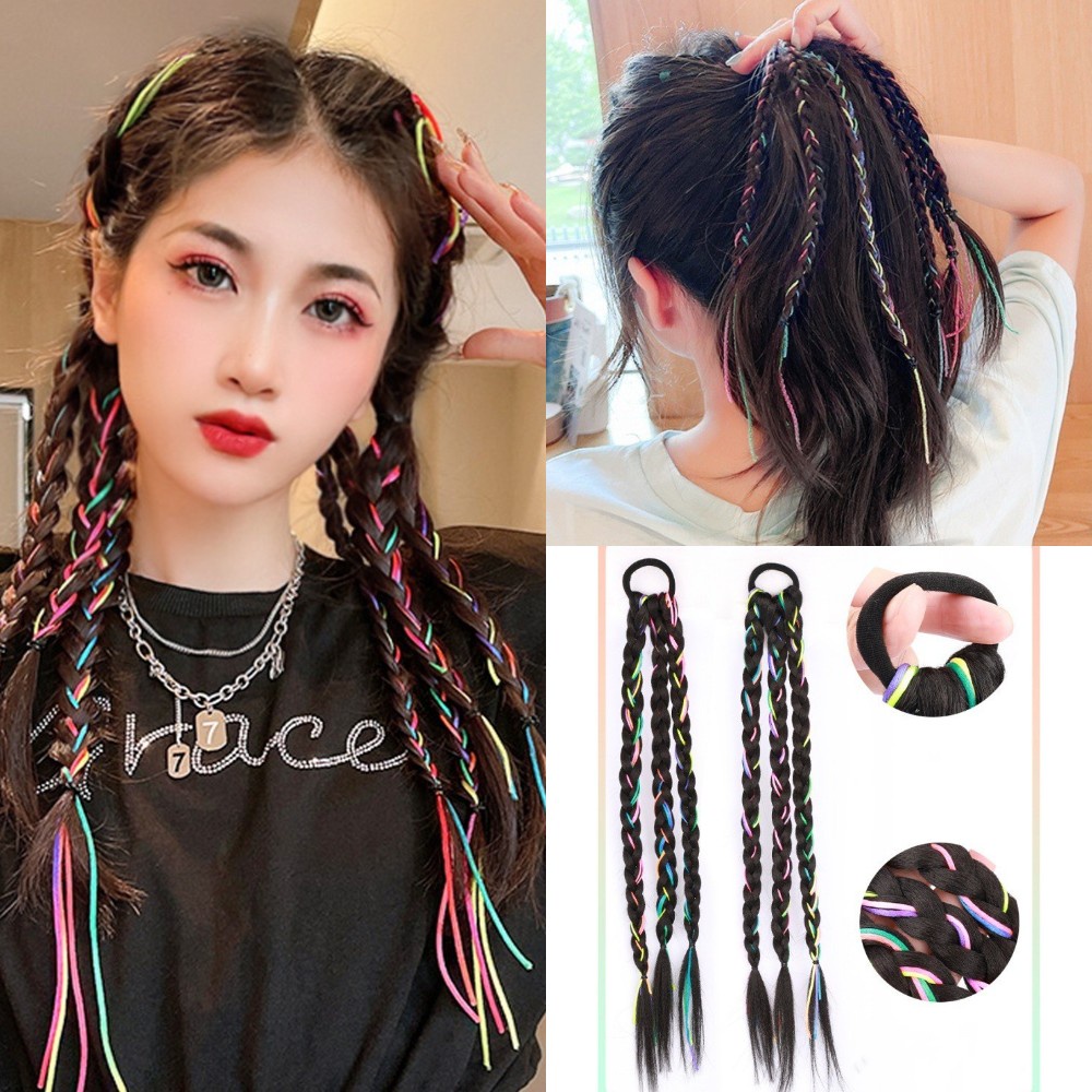 1pc Wanita Gadis Warna-Warni Tali Kepang Wig Simulasi Memutar Panjang Tulang Ikan Dikepang Rambut Wig