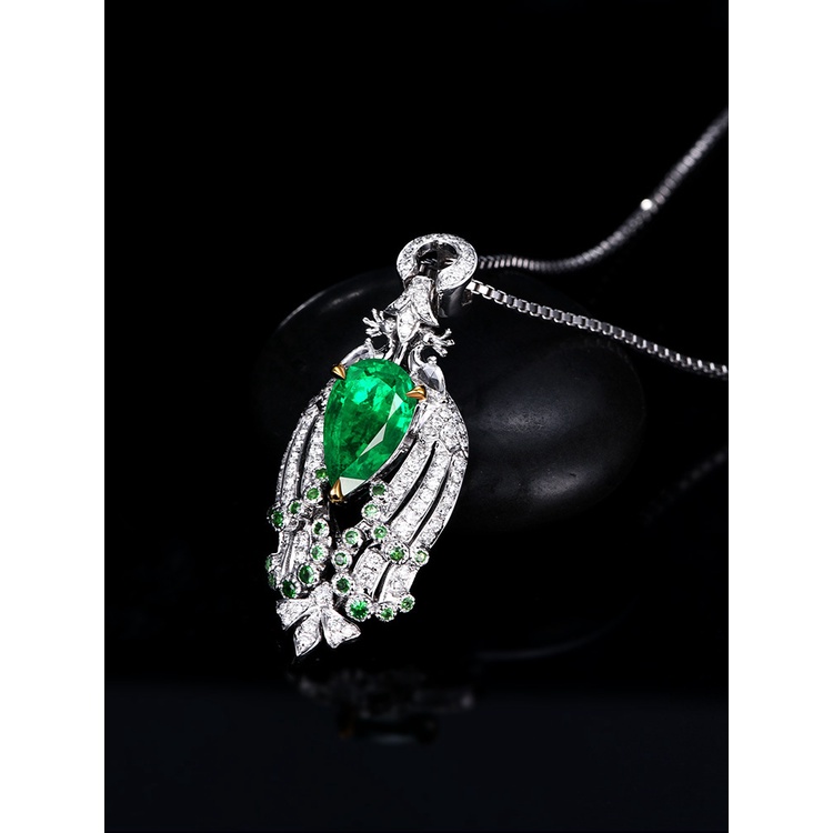 Goldkingdom Aksesoris Perhiasan Fashion Ready Stock Premium Jewelry Design Imitasi Natural Columbia Emerald Pendant Peacock Kalung Emerald