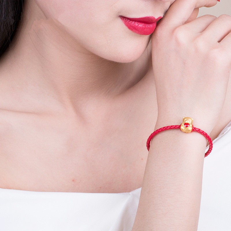 Goldkingdom Fashion Perhiasan Aksesoris Ready Stock Emas Asli Kadar 375 3D Kerajinan Cinta Beruang Transportasi Manik-Manik Jalan Jalan Road Pass Laki-Laki Dan Perempuan Pasangan Bayi Gelang Bracelet