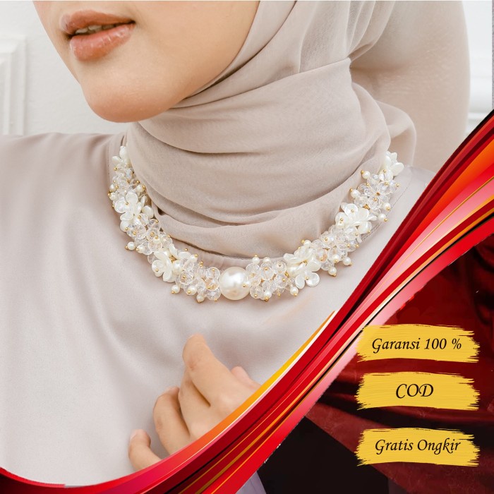 Kalung Kristal Mutiara untuk Hijab dan Nonhijab – AC 94 – Aksesoris Fashion Muslim Wanita Kondangan Hijabers Kekinian Crystal Beads Panjang