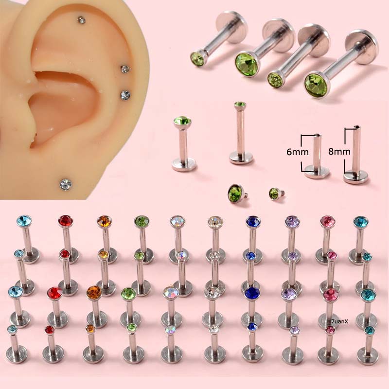 4biji/tas Kepala Datar Labret Bibir Stud Benang Internal 16Gauge Anting Helix Pinna Rook Piercing Perhiasan Tubuh Stainless Steel