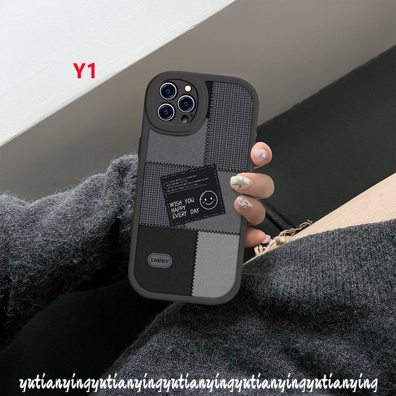 Case Untuk Vivo Y15 Y30 Y51 Y20 V23E Y15A Y22 Y33s Y15s Y22s Y21 Y35 Y11 Y16 Y17 Y31 Y91 V23 Y20i Y21s Y91C Y21A Y20s Smiley Lucu Lembut Tpu Jahitan Label Hitam Couple Cover