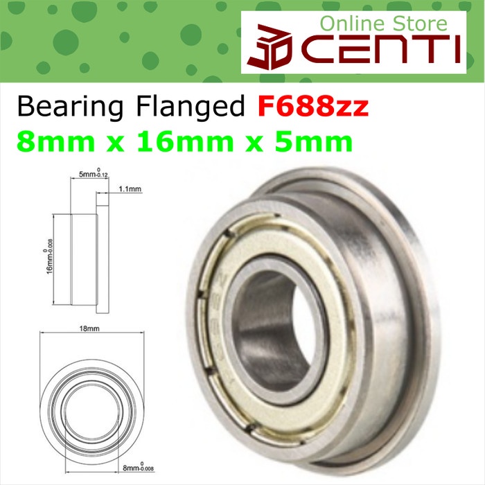 Flange Ball Bearing F688ZZ F 688zz Deep Groove 8mm x 16mm x 5mm steel