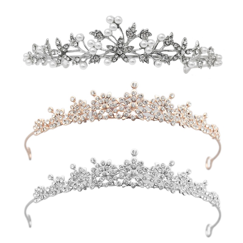 Mahkota Tiara Pengantin Pernikahan Kristal Untuk Wanita Prom Diadem Hiasan Rambut