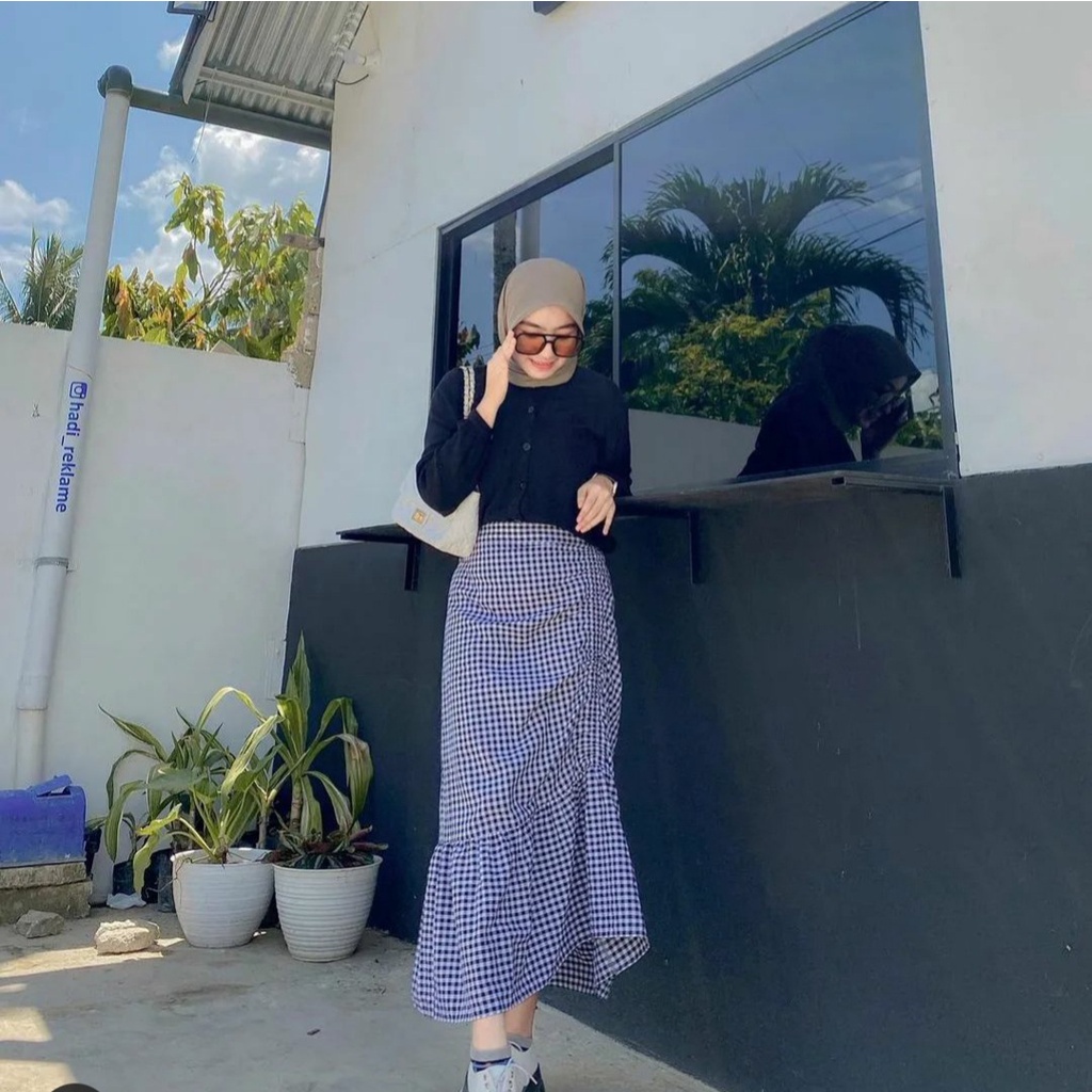 Rok Tartan~Rok Panjang Wanita Motif Kotak Kecil~Skirt Serut Ootd