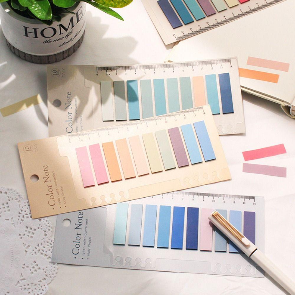 [Elegan] Label Lengket Dengan Penggaris Warna Morandi 200lembar DIY Dekorasi Perlengkapan Kantor Alat Tulis Label Siswa Bookmark