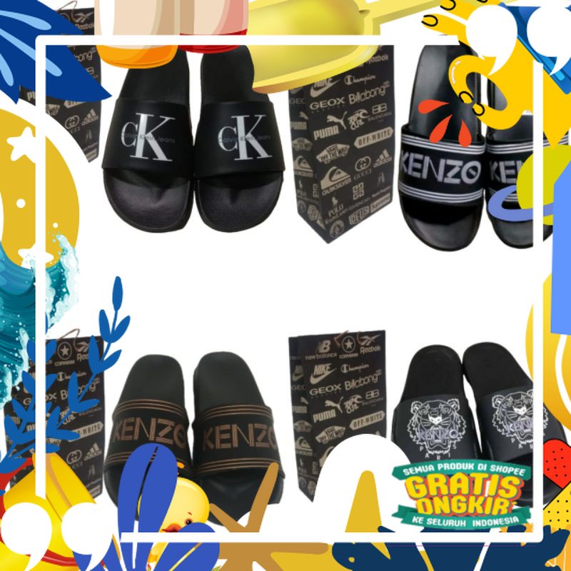 Sandal Slide Slop Kenzo Flip Flop Pria Wanita/Sendal Slop Kenzo Cowo Cewe Terbaru/Termurah/ merah pu