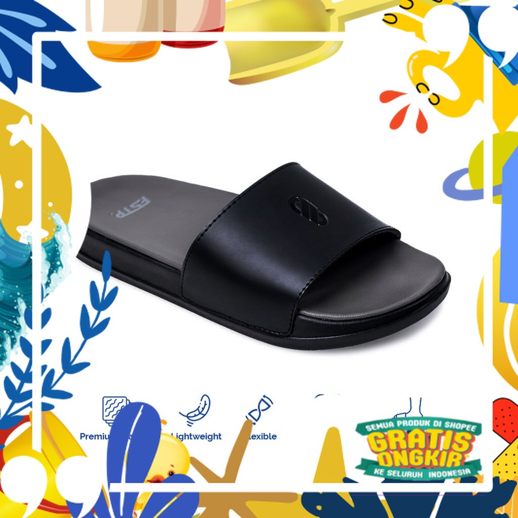 Sandal Pria Slide Footstep Footwear - Symbol V2 Full Black/ merah putih biru polos
