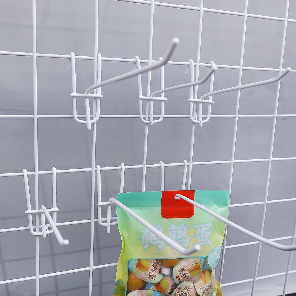 Rak Penyimpanan Supermarket Eceran Toko Rak Hook Mesh Grid Hook Stabil Gantungan Logam Jaring Kokoh Grid Hanger Rack Display Gantungan Hook Perhiasan Lubang Papan Plat Hook