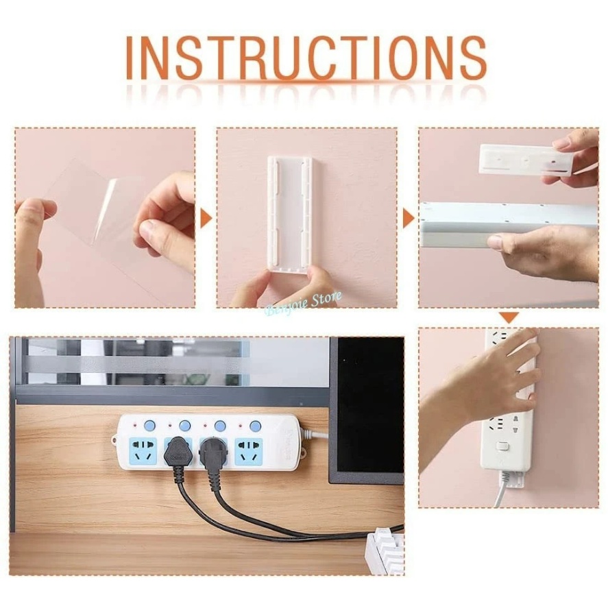 Kabel Organizer Hiasan Dinding Power Strip Holder Fixator Self-Adhesive Desktop Socket Fixer Plug-in Removable Tempel Dinding Fixer Punch Free Row Plug Holder Untuk Dapur Rumah Kantor