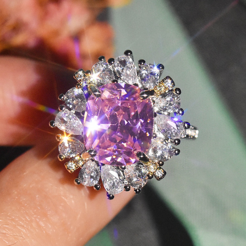 Goldkingdom Aksesoris Perhiasan Fashion Ready Stock Afrika Selatan Cincin Berlian Merah Muda Berlapis Emas Asli Kadar 375 Dua Warna Super Slip Cincin Terbuka Untuk Wanita