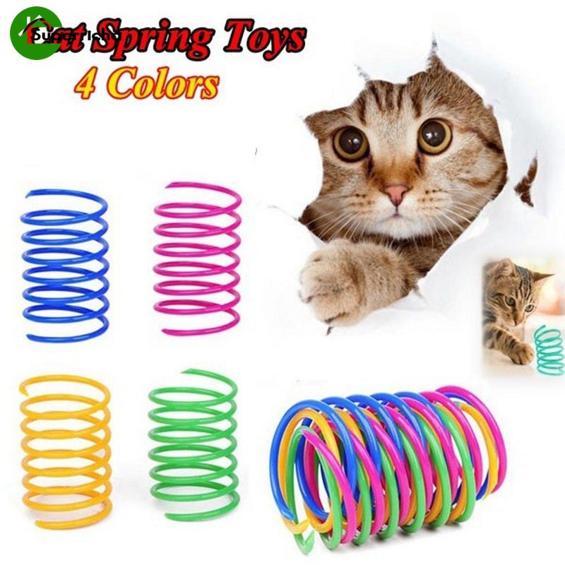 Hot Sale/4Pcs Plastik Warna-Warni Musim Semi Kucing Mainan Produk Pet/Kreatif Coil Spiral Springs Pet Mainan Interaktif/Perlengkapan Hewan Peliharaan