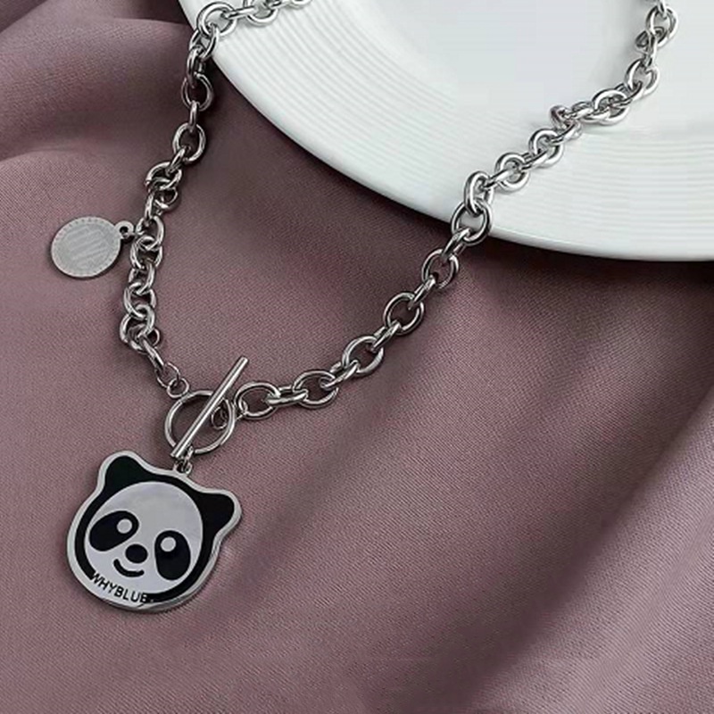 Kalung Liontin Panda Lucu Kepribadian Sederhana Untuk Unisex Hip-hop Rantai Tebal Harian Mode Baru Memakai Aksesoris