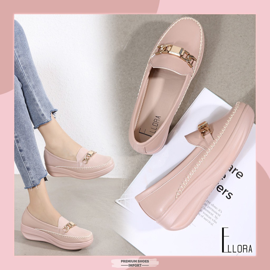 ELLORA E1215 Sepatu Wedges Wanita Import kulit