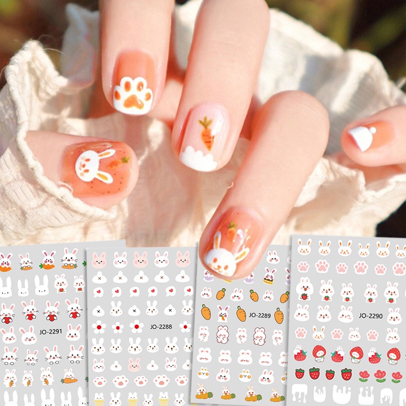 1 Pc DIY Lucu Kartun Kelinci Wortel 3D Perekat Stiker Nail Art Dekorasi Bunga Tulip Perekat Diri Stiker Kuku Aksesoris