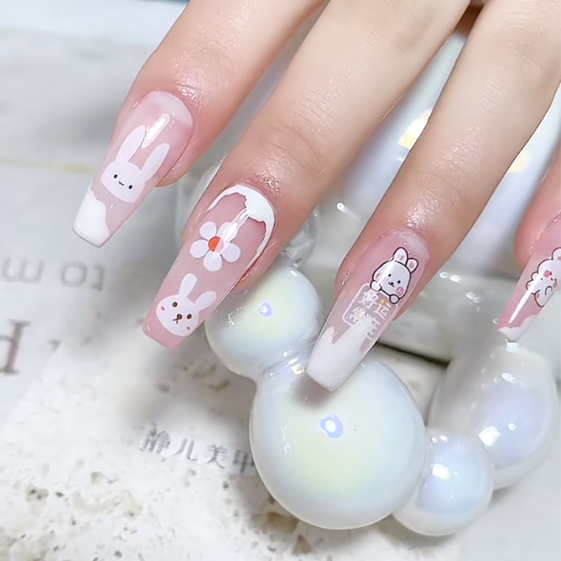 1 Pc DIY Lucu Kartun Kelinci Wortel 3D Perekat Stiker Nail Art Dekorasi Bunga Tulip Perekat Diri Stiker Kuku Aksesoris
