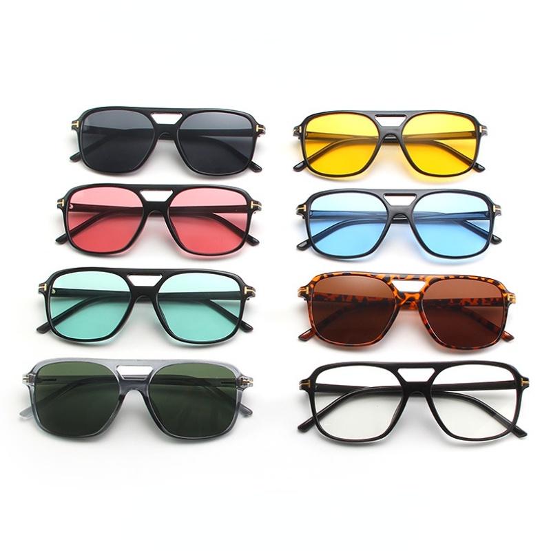 (YUZHU) Retro Mode Warna-Warni T-shaped Double Beam Square Frame Sunglasses Western Fashion Kerai Kacamata Hitam Perempuan